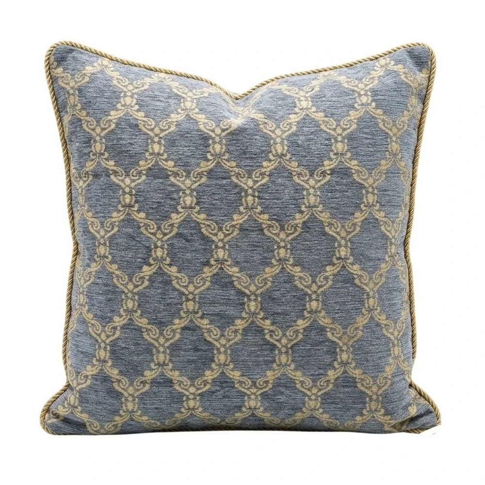 Croscill Slate Blue Gold Damask Luxury Euro Pillow Sham Tassel  Pleated 26x26